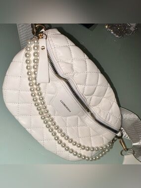 White Quilted Pearl-Trim Crossbody Bag